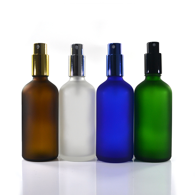 empty perfume essential oil 4oz 100ml frosted amber glass spray bottle with pump sprayer