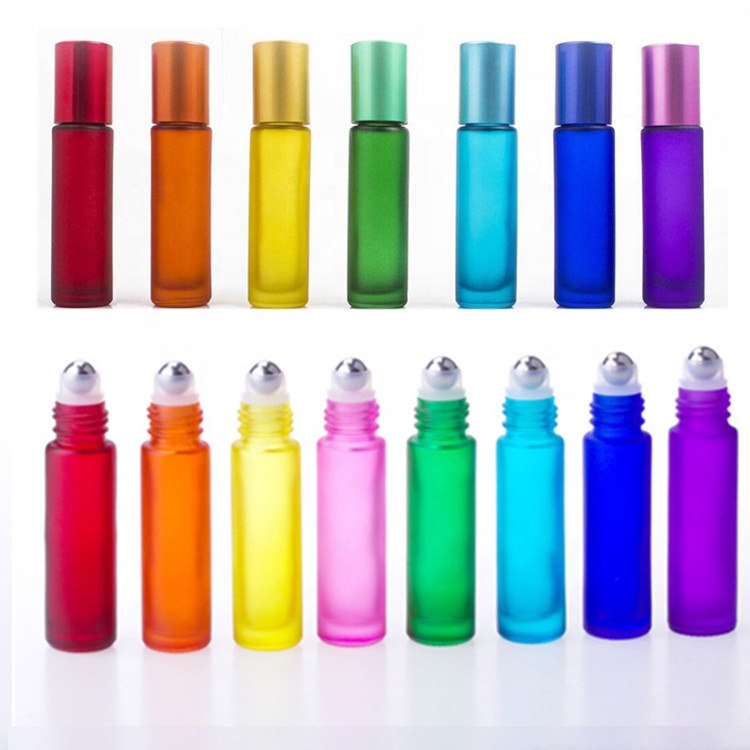 empty perfume essential oil 5ml 10ml frosted rainbow neon color glass roller bottle