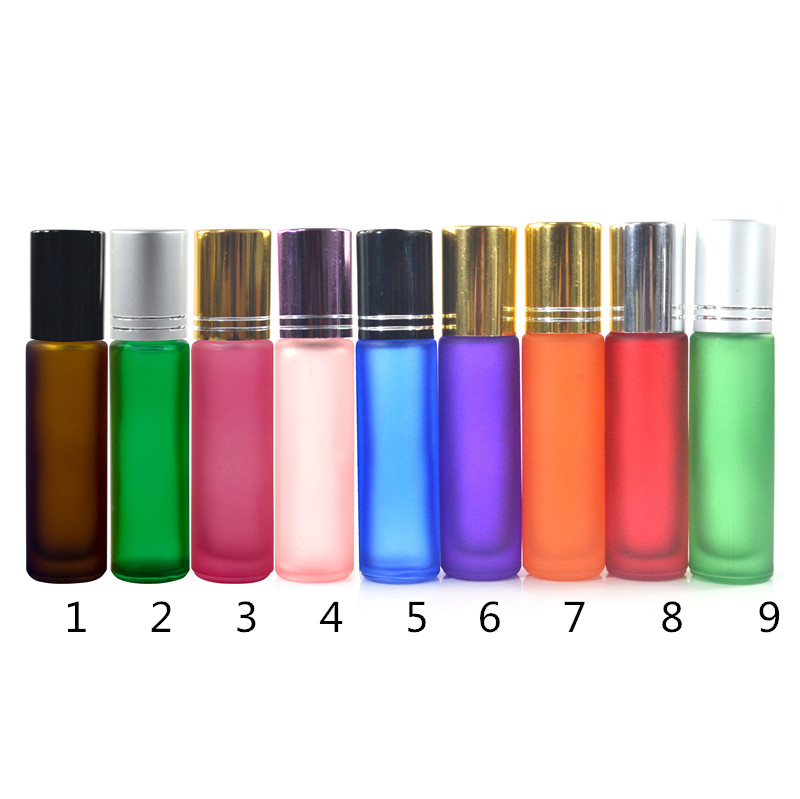 empty perfume essential oil 5ml 10ml frosted rainbow neon color glass roller bottle