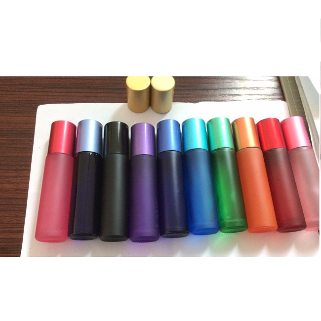 empty perfume essential oil 5ml 10ml frosted rainbow neon color glass roller bottle