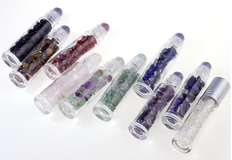 empty perfume natural crystal beauty portable gemston 10ml clear amber glass roller bottle for essential oils