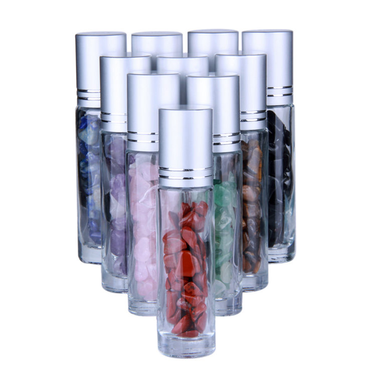 empty perfume natural crystal beauty portable gemston 10ml clear amber glass roller bottle for essential oils