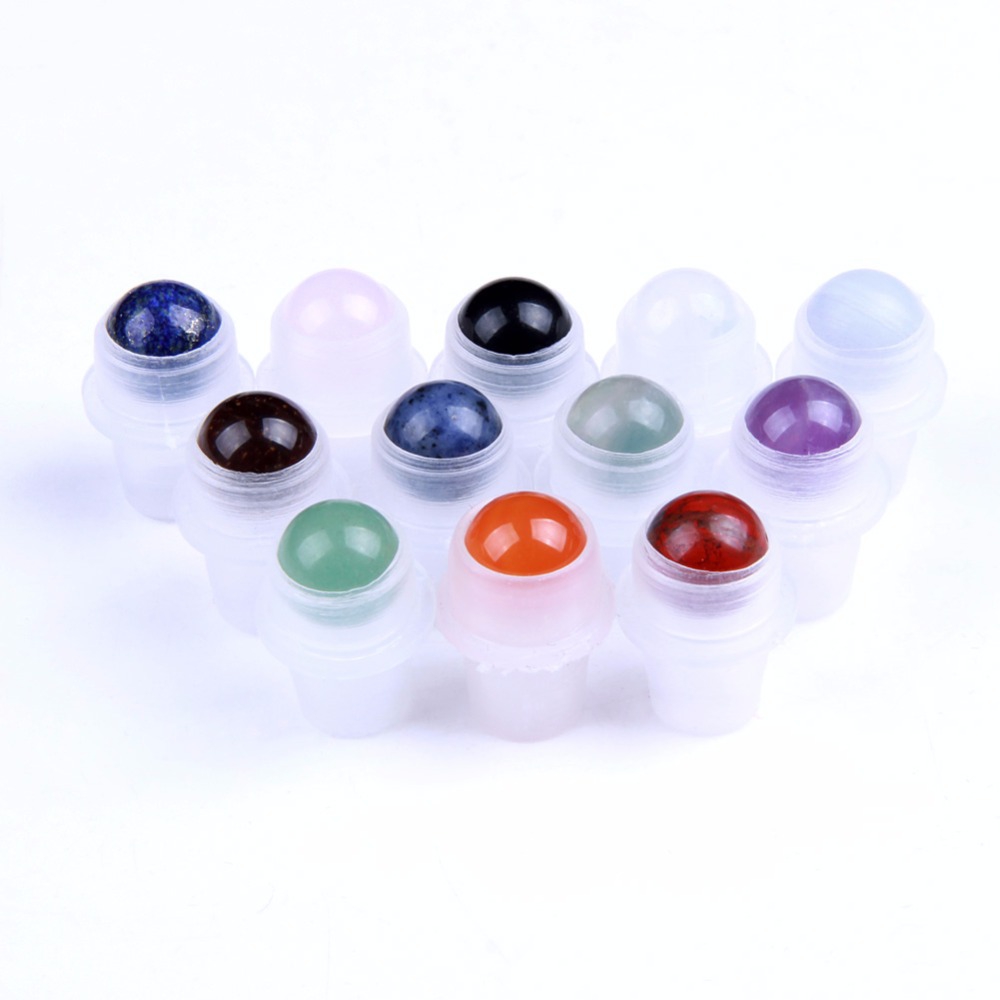 empty perfume natural crystal beauty portable gemston 10ml clear amber glass roller bottle for essential oils