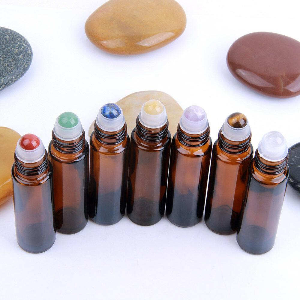 empty perfume natural crystal beauty portable gemston 10ml clear amber glass roller bottle for essential oils