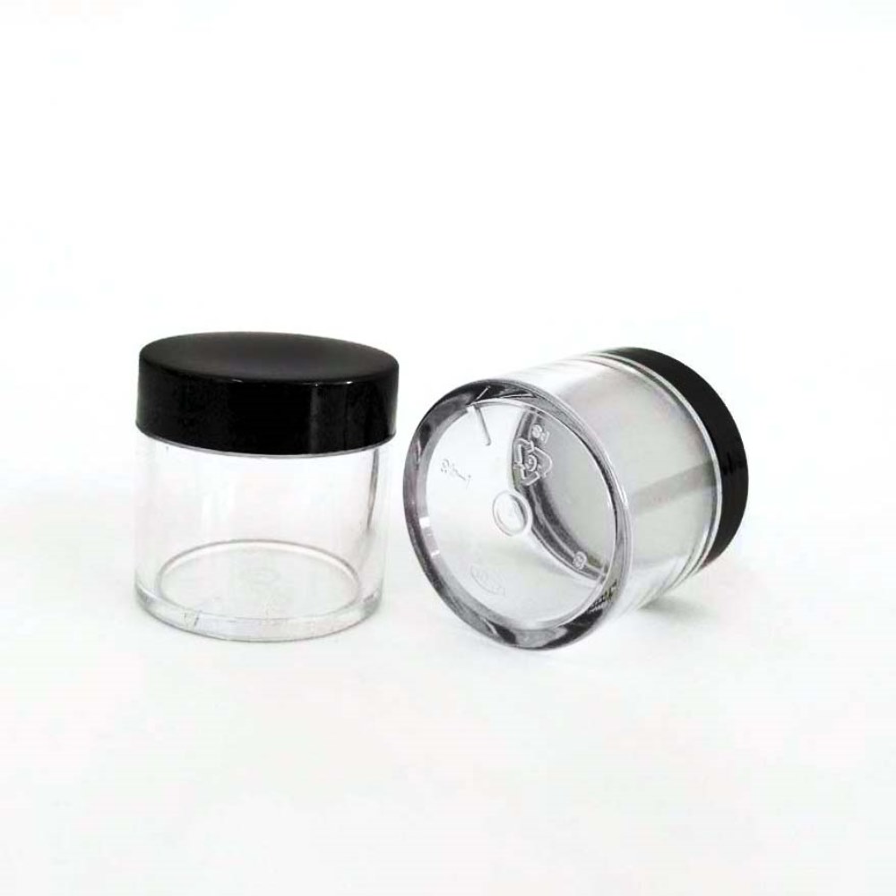 empty plastic 30g jar with black lid