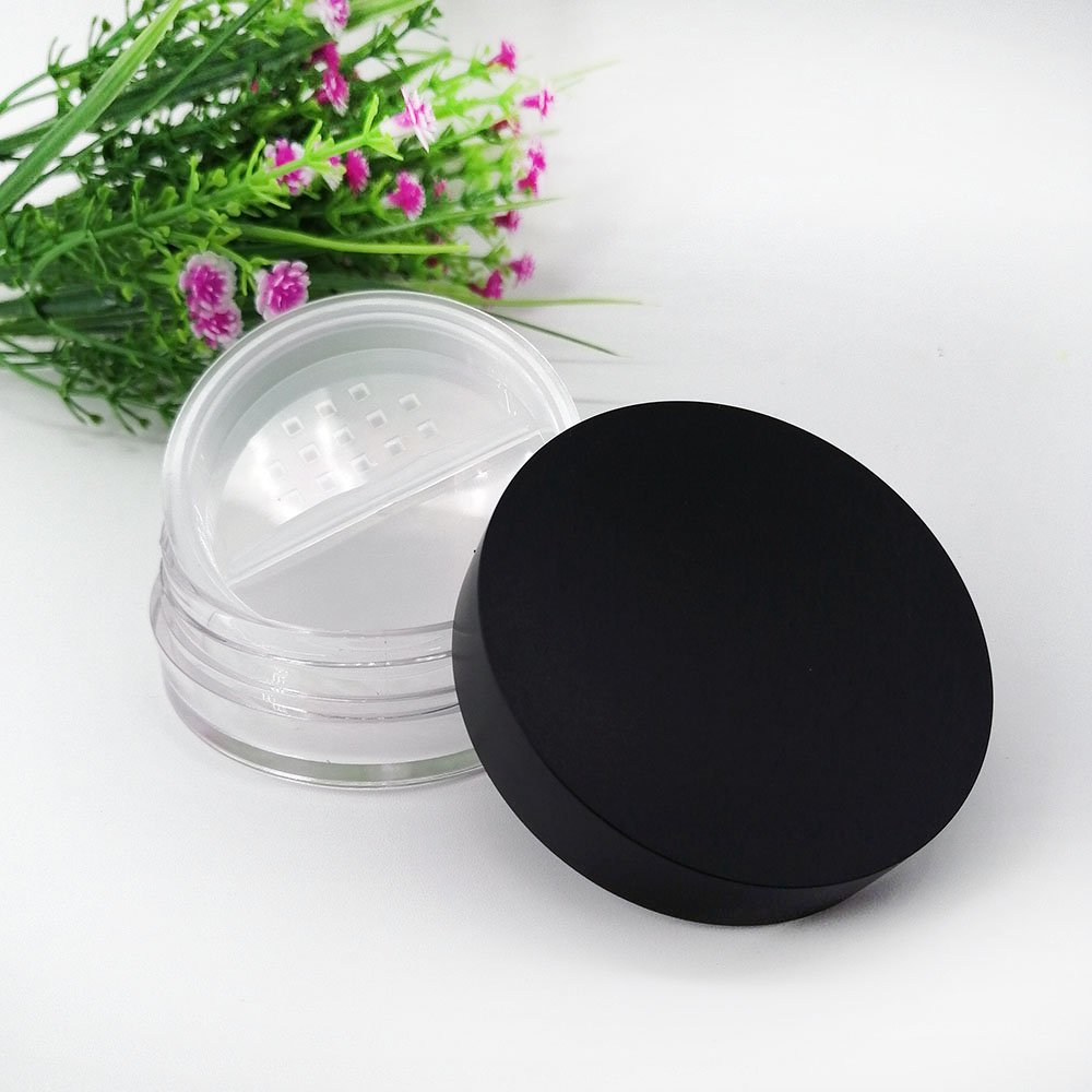 empty plastic loose powder jar with rotating sifter matte lid
