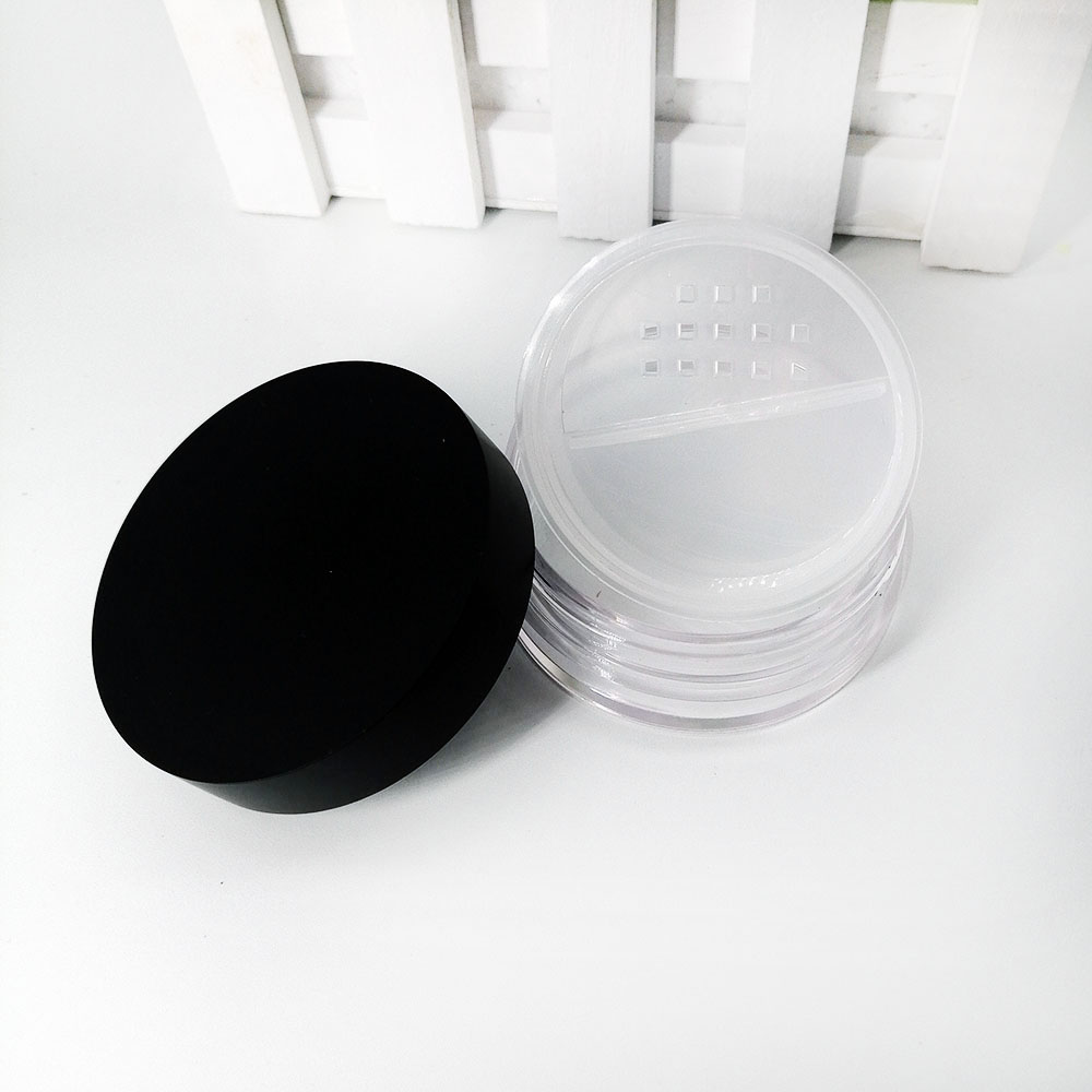 empty plastic loose powder jar with rotating sifter matte lid