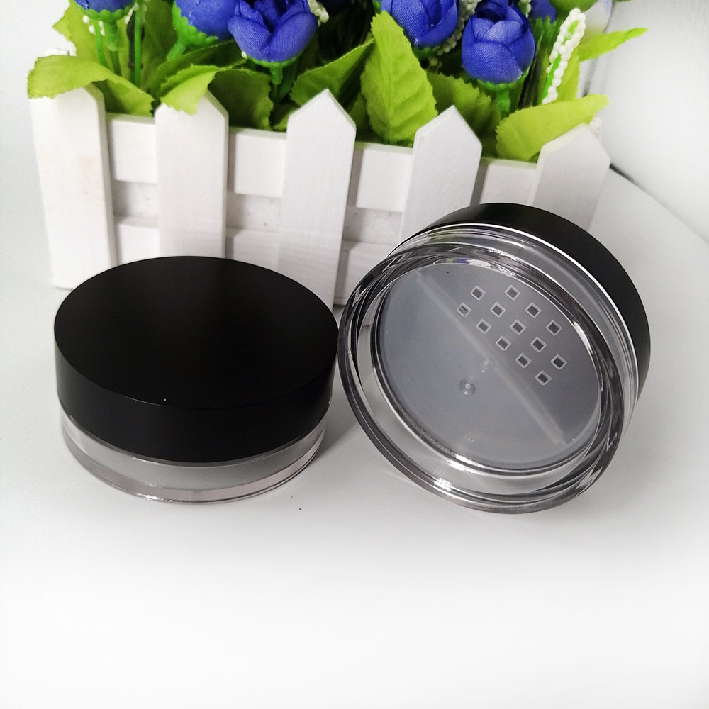 empty plastic loose powder jar with rotating sifter matte lid