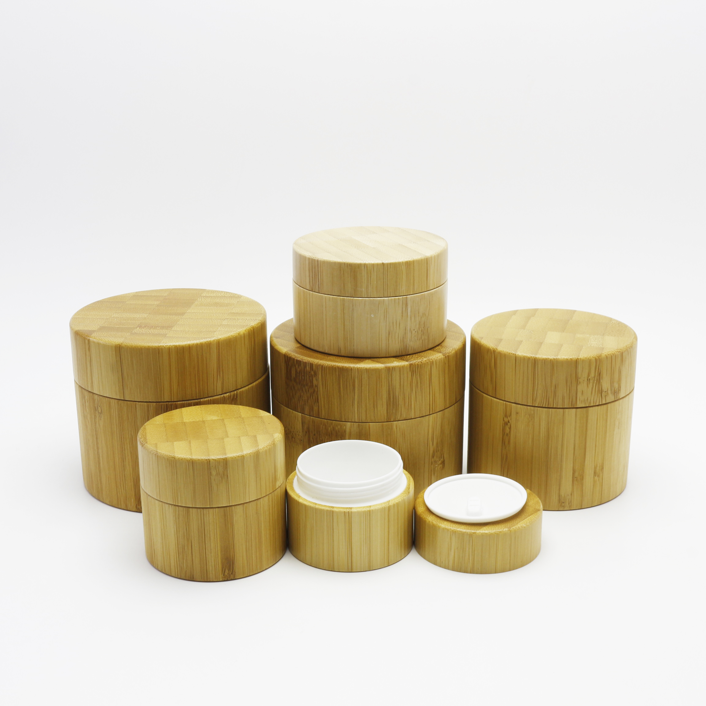 empty pp inner bamboo  wooden cosmetic jar container for creams with bamboo lid 15g 20g 30g 50g 100g 150g 200g 250g packaging