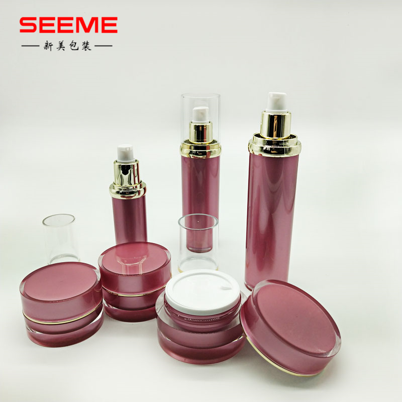 empty red skincare packaging cosmetic lotion pump cosmetic bottle acrylic new straight round shape lotion bottle 80ml