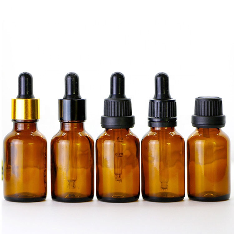 empty round 25ml clear amber glass dropper bottle with glass pipettes for e liquid
