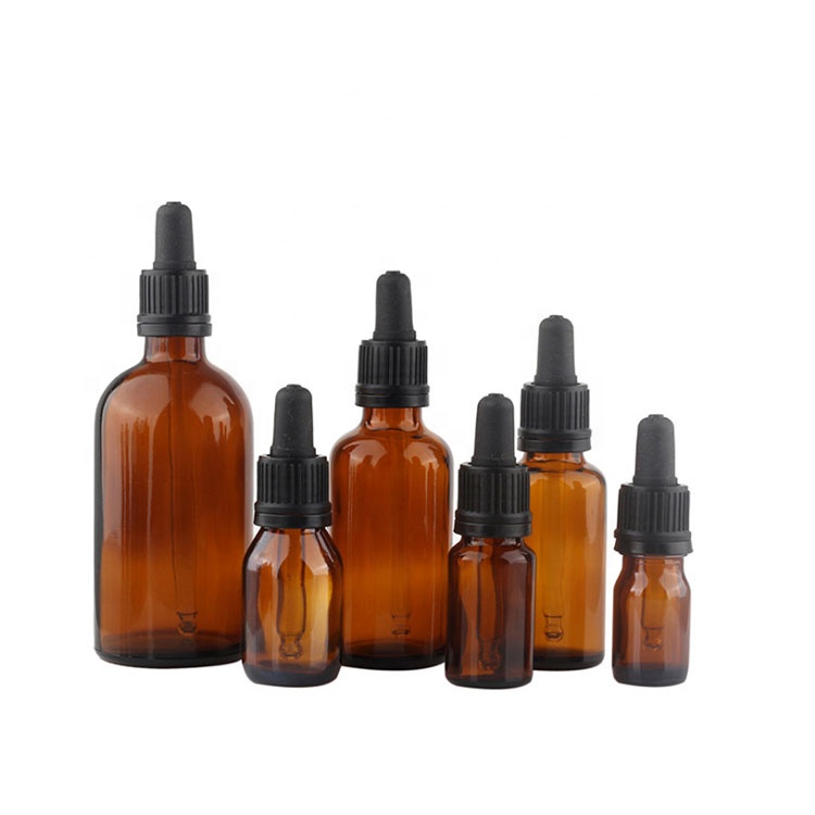 empty round 25ml clear amber glass dropper bottle with glass pipettes for e liquid