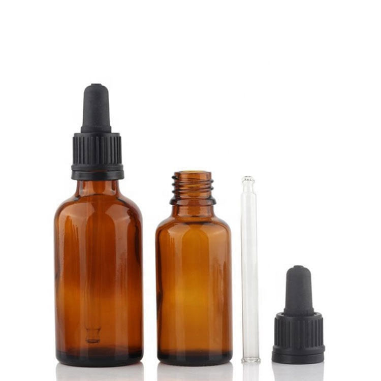 empty round 25ml clear amber glass dropper bottle with glass pipettes for e liquid