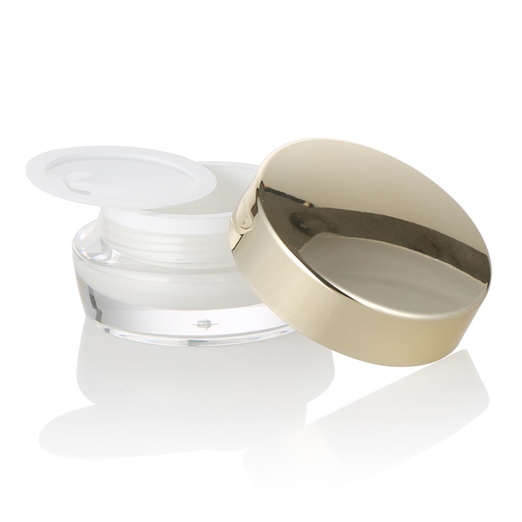 empty round clear 15g 50g double wall acrylic sample cream jar container with shiny gold lid