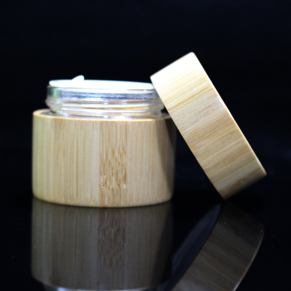 empty sets clear frosted glass cream jars with bamboo wooden lid glass bottle for cosmetic packaging
