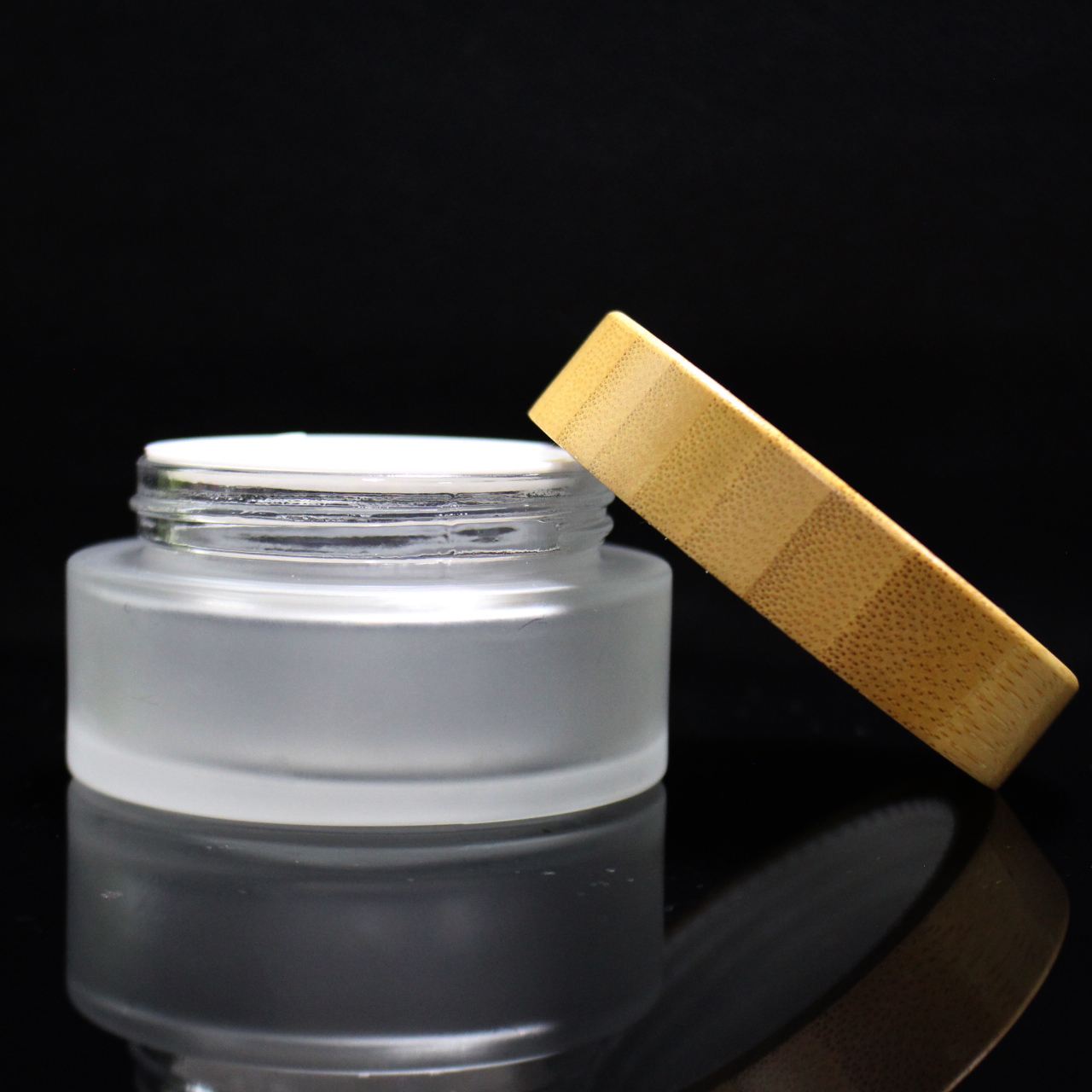 empty sets clear frosted glass cream jars with bamboo wooden lid glass bottle for cosmetic packaging