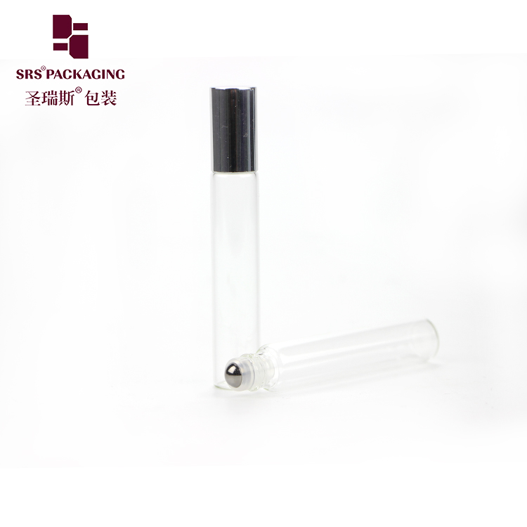 empty slim cosmetic metalized blue glass bottle 8ml roll on lip gloss