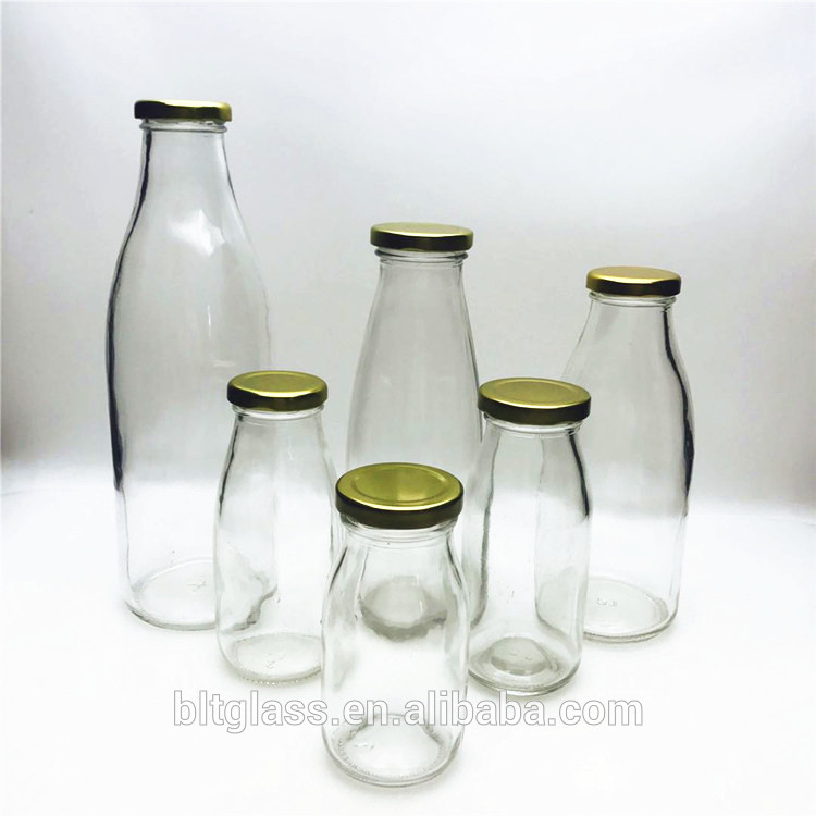 empty vintage 200ml 250ml 500ml 1000ml round glass milk bottle with caps wholesale