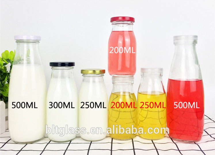 empty vintage 200ml 250ml 500ml 1000ml round glass milk bottle with caps wholesale