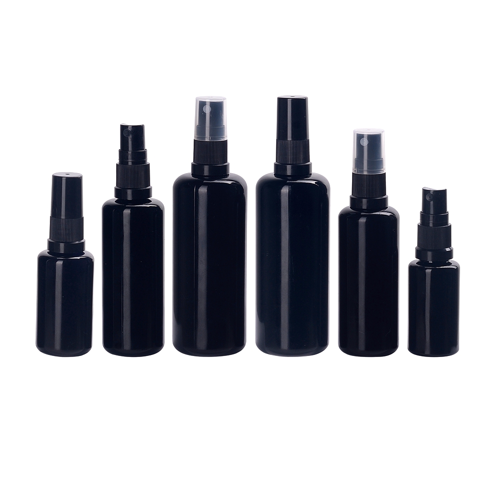 empty violet glass essential oil bottles black plastic fine mist spray bottle 5ml 10ml 15ml 20ml 30ml 50ml 100ml spray bottles