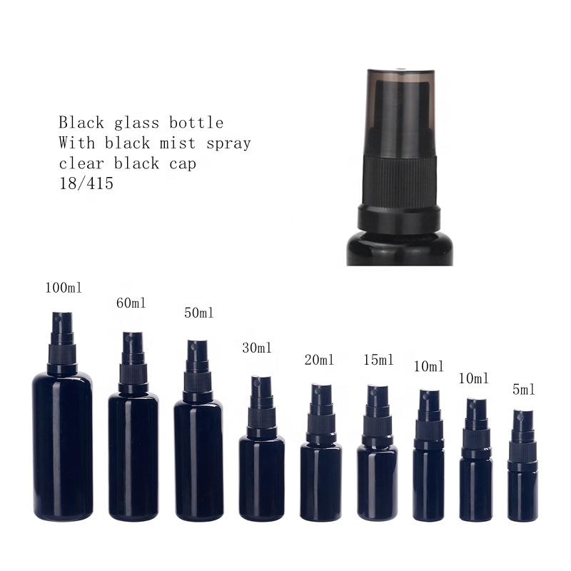 empty violet glass essential oil bottles black plastic fine mist spray bottle 5ml 10ml 15ml 20ml 30ml 50ml 100ml spray bottles