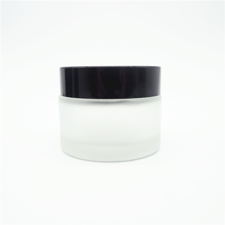 empty wholesale 30g 50g100g white frosted color facial cream glass jar 100pcs with black lid