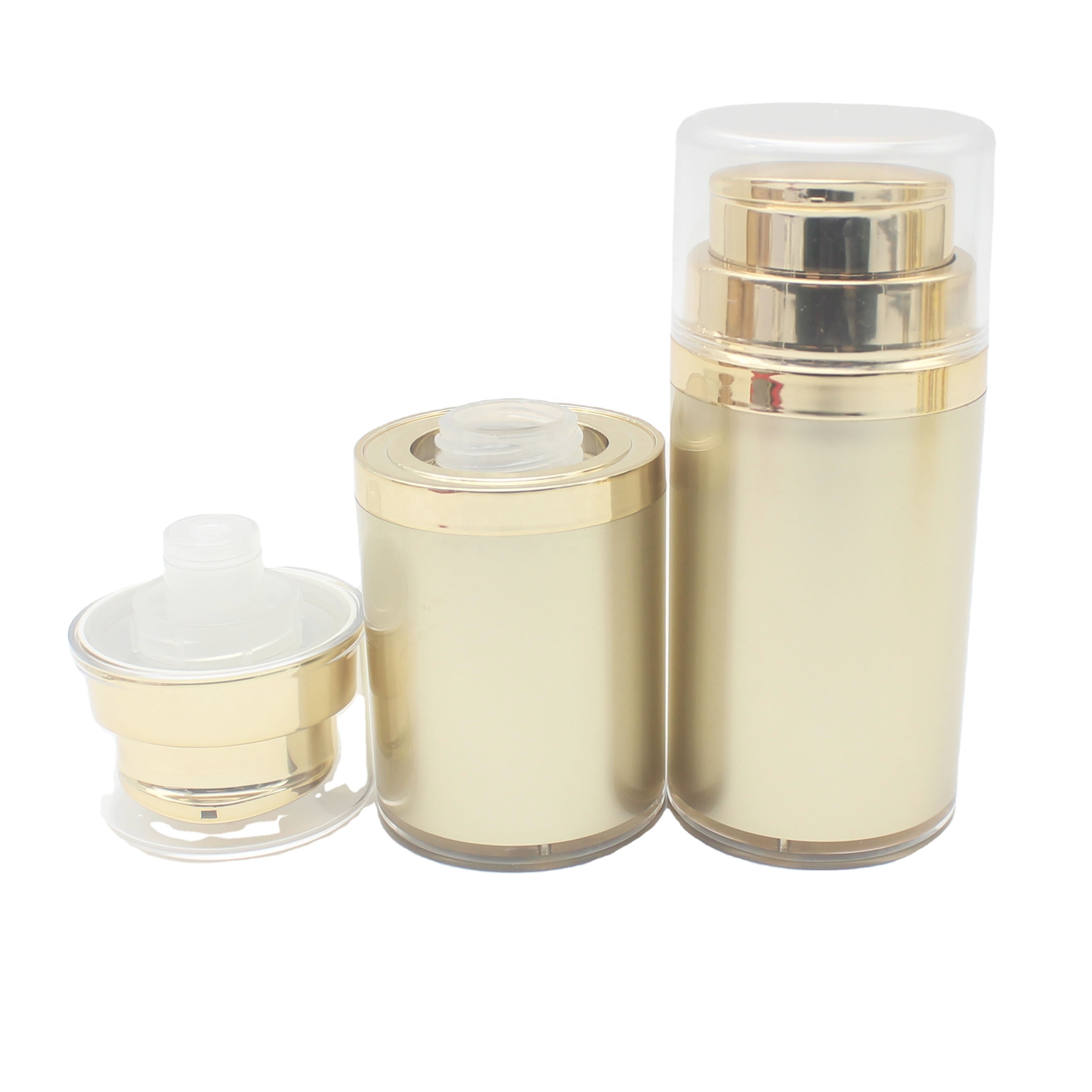 empty wholesale 50ml gold airless serum pump bottle with gold cover lotion container packaging APB-017