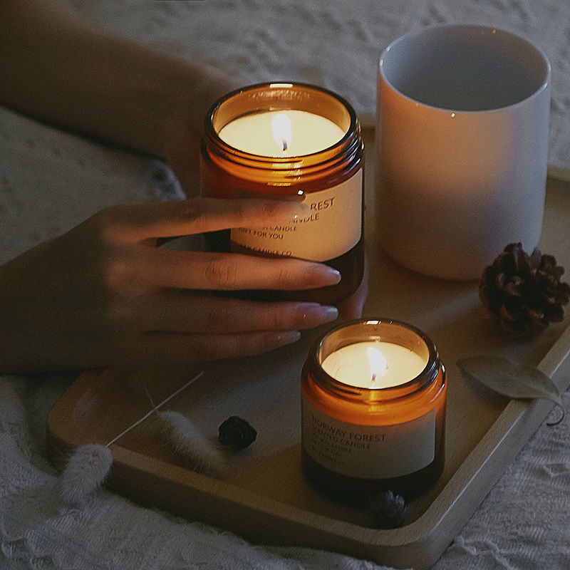 empty wide mouth cylinder amber glass candle jars with metal lid