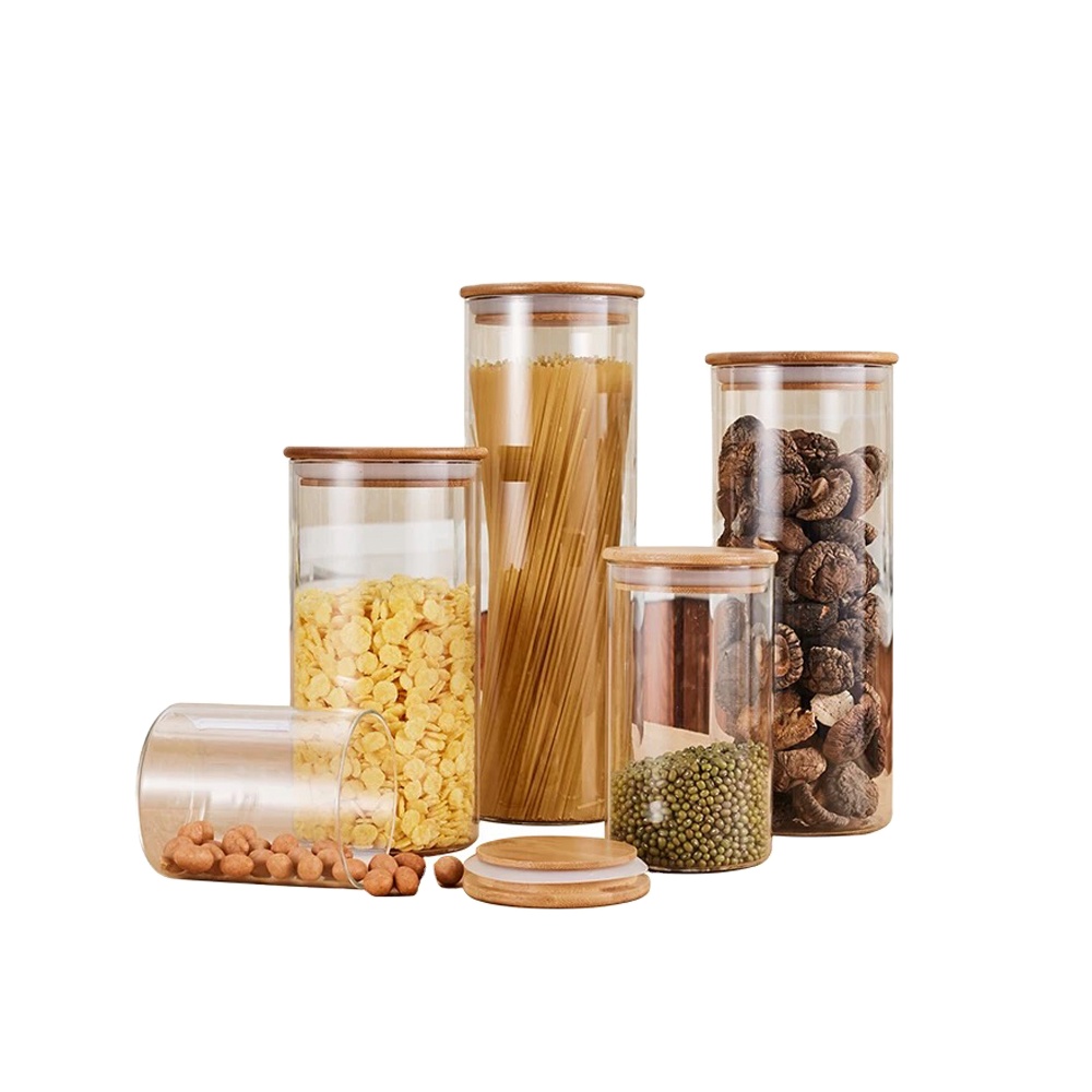 empty wide mouth glass food storage jar kitchen canister with bamboo lid