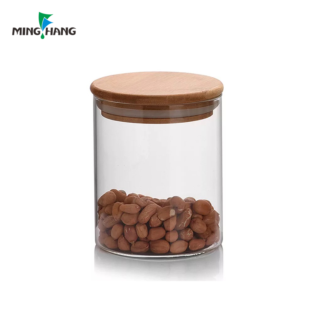 empty wide mouth glass food storage jar kitchen canister with bamboo lid