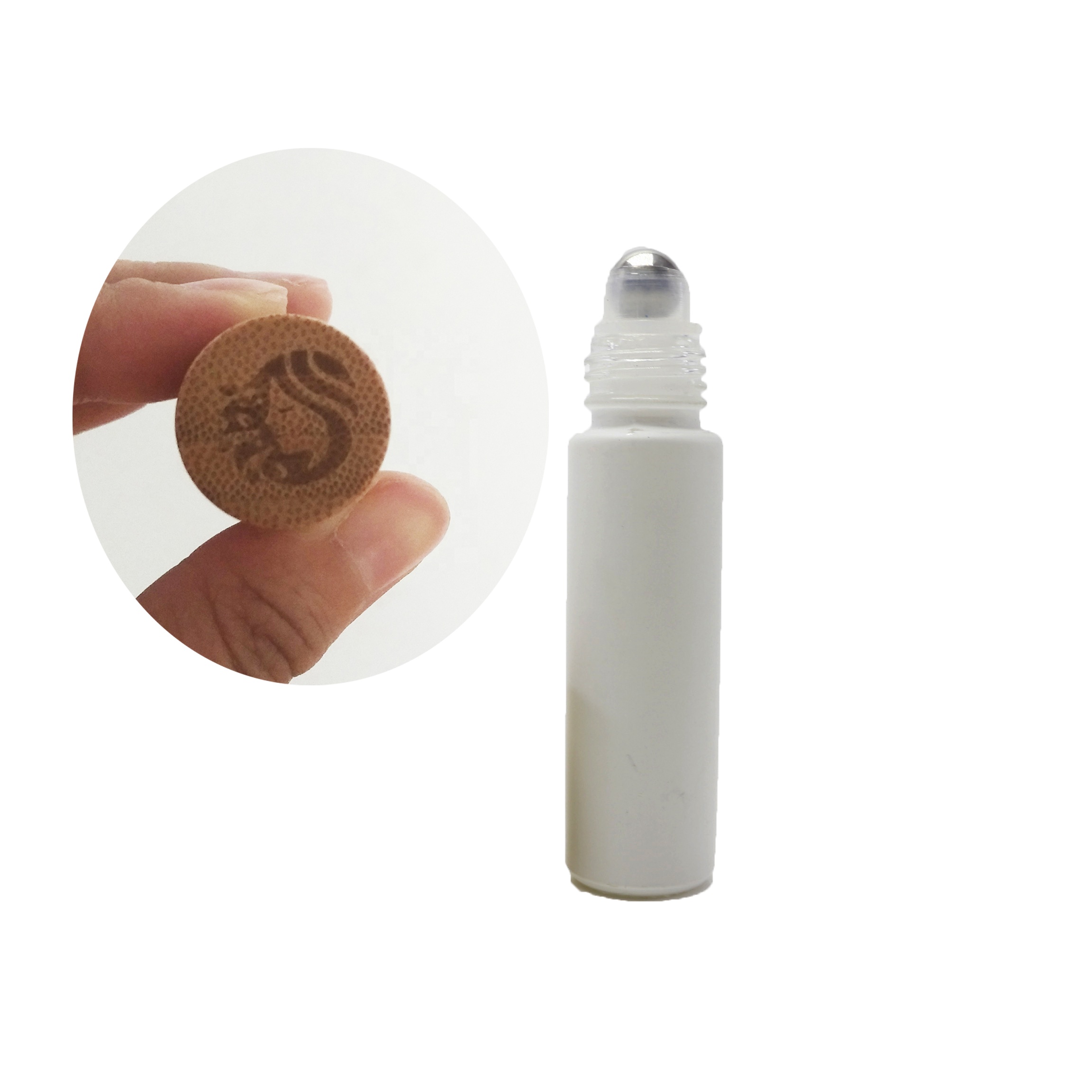 engrave LOGO glass ball bottles 10ml frosted white roll on bottle bamboo cap  RO086E