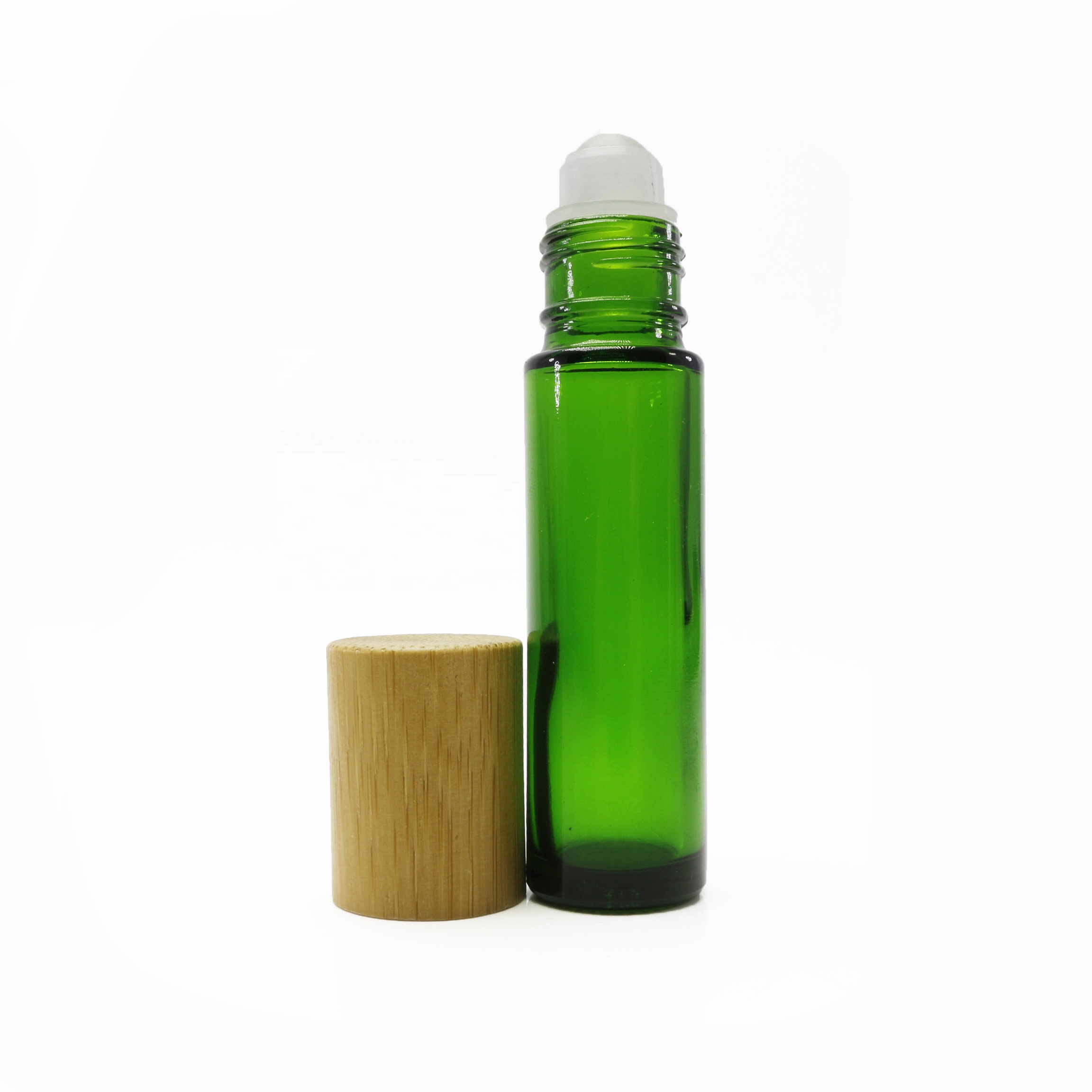 engrave LOGO glass ball bottles 10ml frosted white roll on bottle bamboo cap RO086E