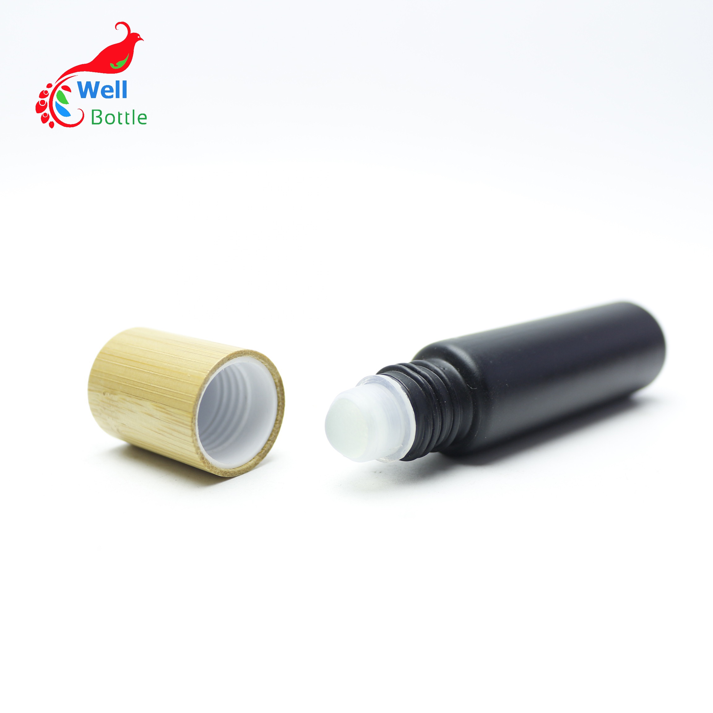 engrave LOGO glass ball bottles 10ml frosted white roll on bottle bamboo cap RO086E