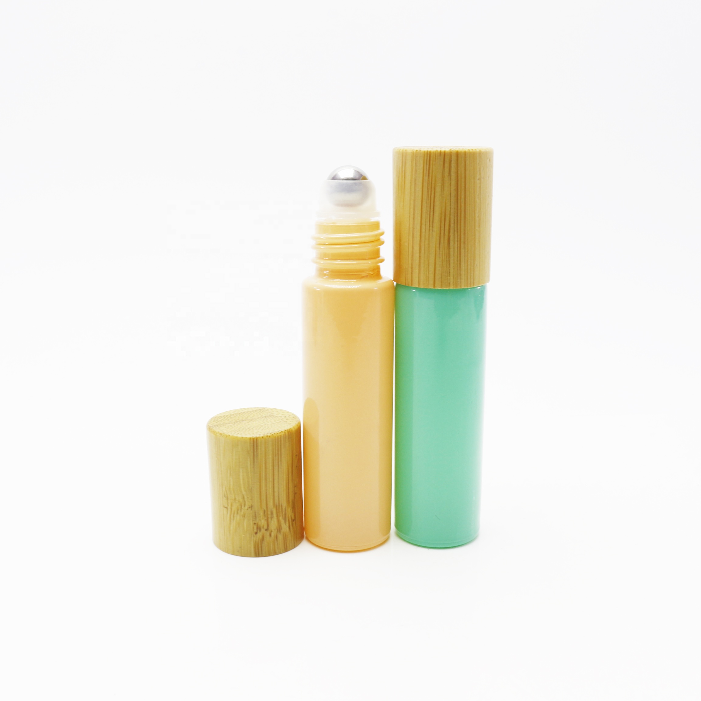 engrave LOGO glass ball bottles 10ml frosted white roll on bottle bamboo cap RO086E