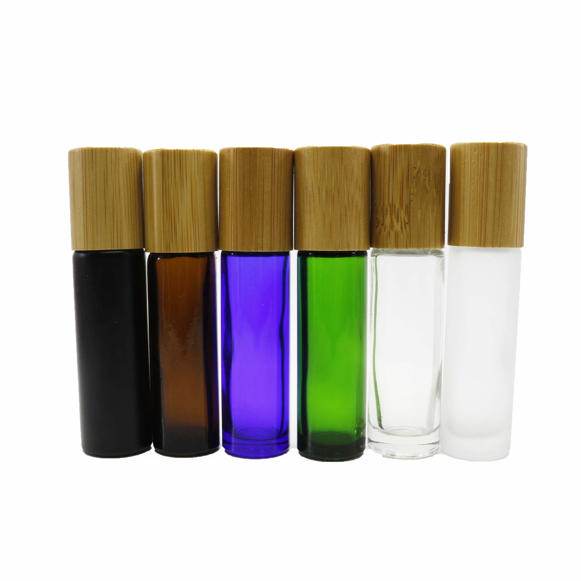 engrave LOGO glass ball bottles 10ml frosted white roll on bottle bamboo cap RO086E