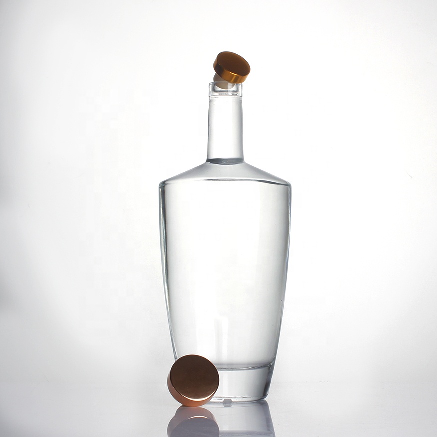 engraved custom logo cork top wide shoulder rum gin tequila square whisky mescal agave taper spirit 700 ml liquor glass bottle