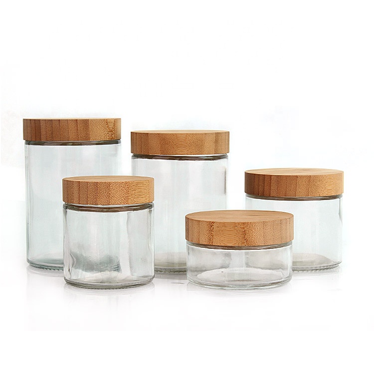 environmentally food storage 200ml 300ml 400ml 650ml 700ml wide cosmetic glass jars with bamboo lid