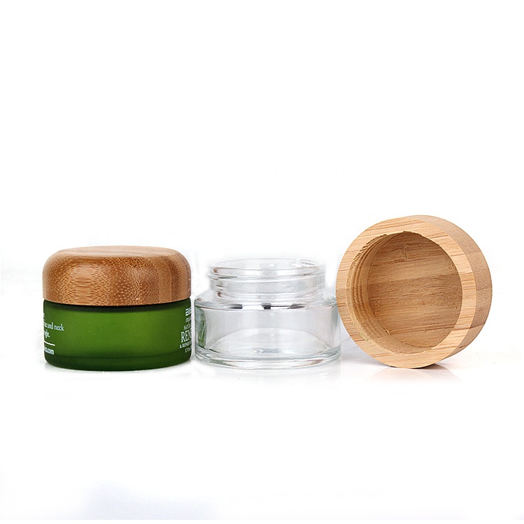 environmentally friendly customization 50ml green colored cosmetic jar with flat or domed bamboo lid