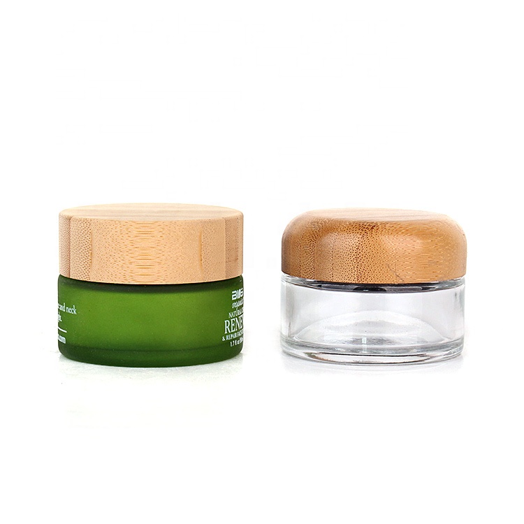 environmentally friendly customization 50ml green colored cosmetic jar with flat or domed bamboo lid