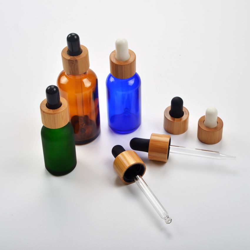environmentally friendly green cosmetic packaging 18mm bamboo cap dropper 10ml glass dropper bottles
