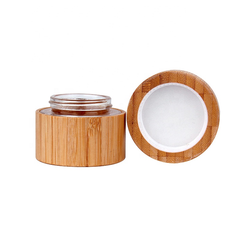 environmentally friendly packing material bamboo glass cosmetic cream jar 30ml with bamboo lid