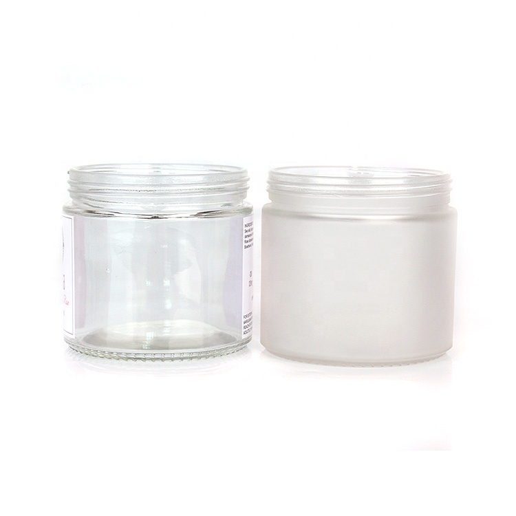 environmentally package 400ml clear frosted glass cosmetic jars with screw bamboo lid