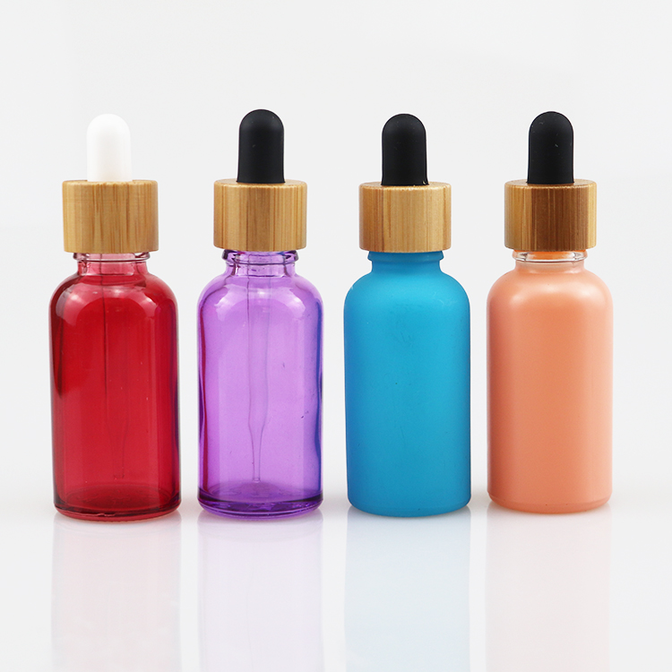 essence oil 30ml Clear Glass Round Glass Dropper Bottle with wooden bamboo dropper cap