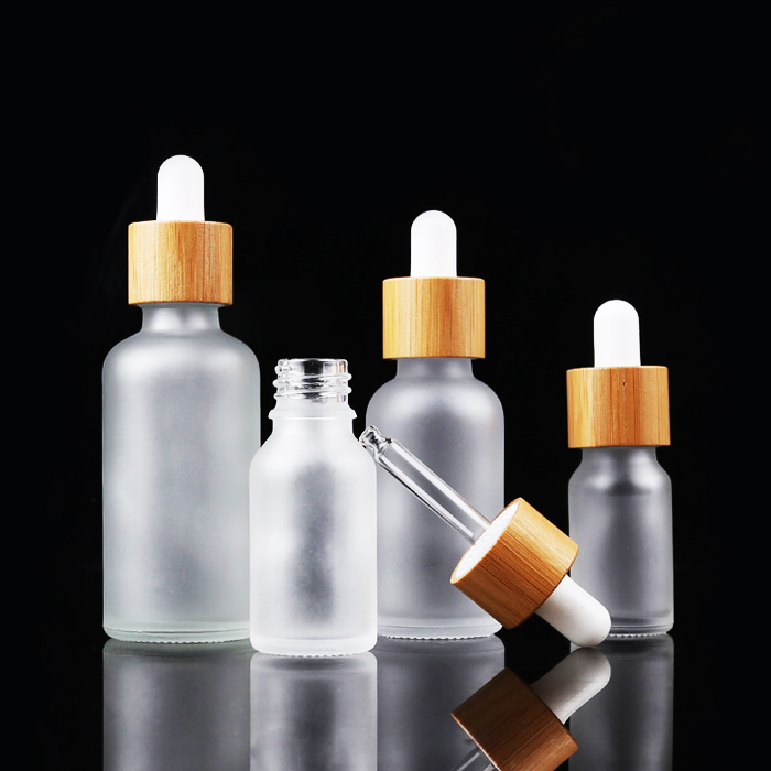 essential oil Bamboo cap bottle matte black frosted glass bamboo dropper bottle 5ml 10ml 15ml 20ml 30ml 50ml 60ml 100ml