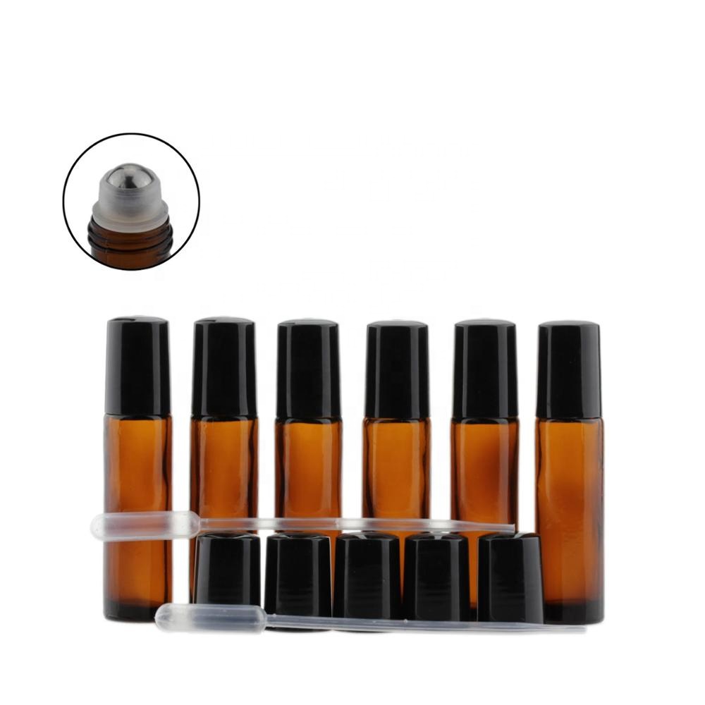 essential oil amber glass 10ml 8ml 5ml roll on bottle with Stainless steel ball
