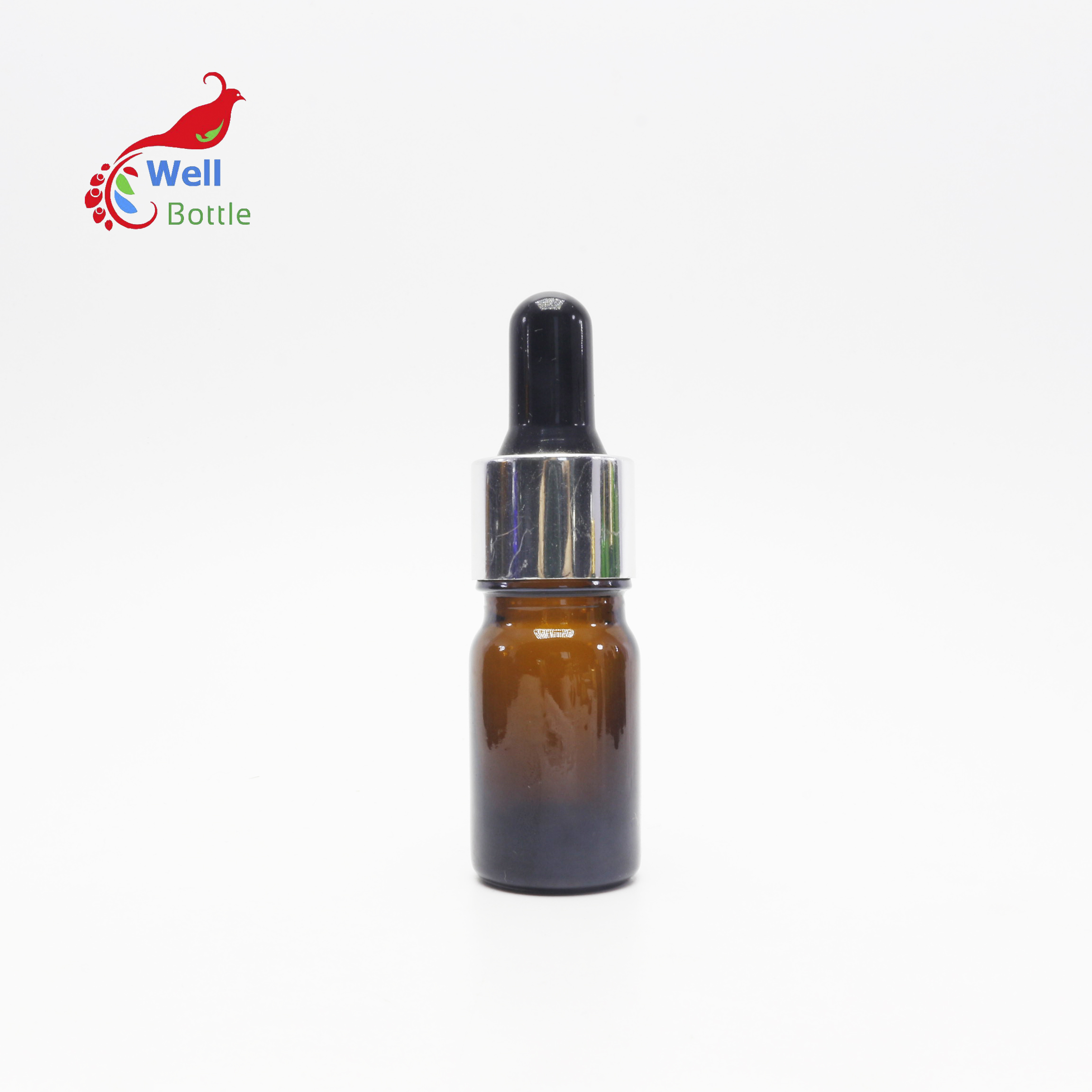 essential oil amber glass lotion pump bottle with childproof dropper cap silver cap GB-270B