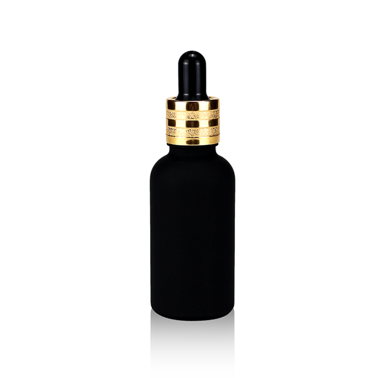essential oil bottle  black dropper bottle with gold cap for skincare packaging
