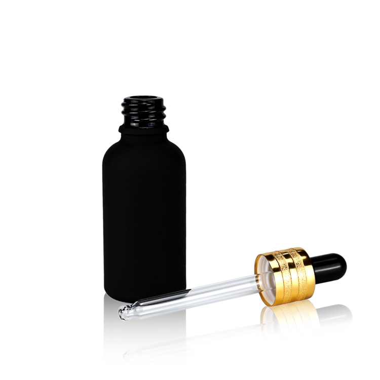 essential oil bottle black dropper bottle with gold cap for skincare packaging