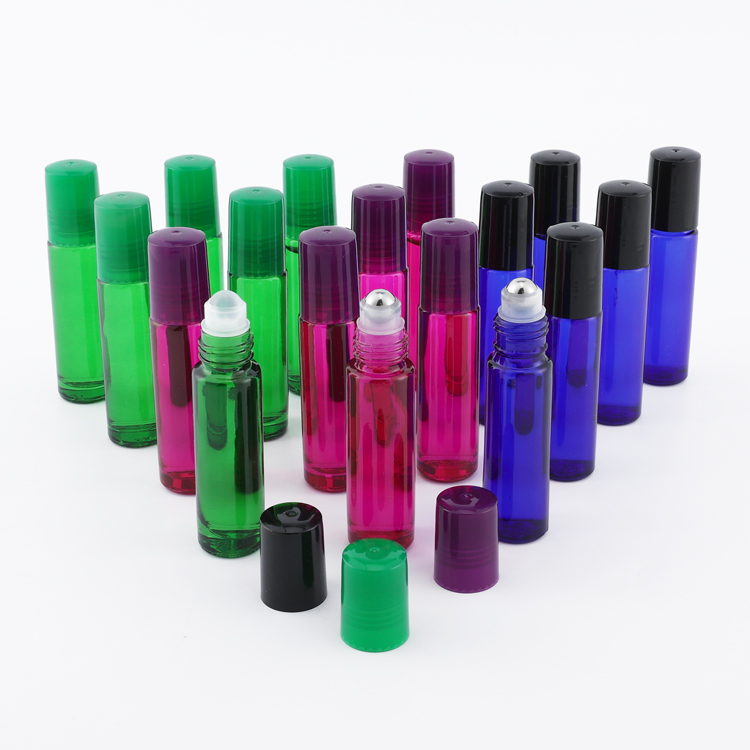 essential oil container green blue clear amber 10ml roll on glass bottle with stainless steel roller balls
