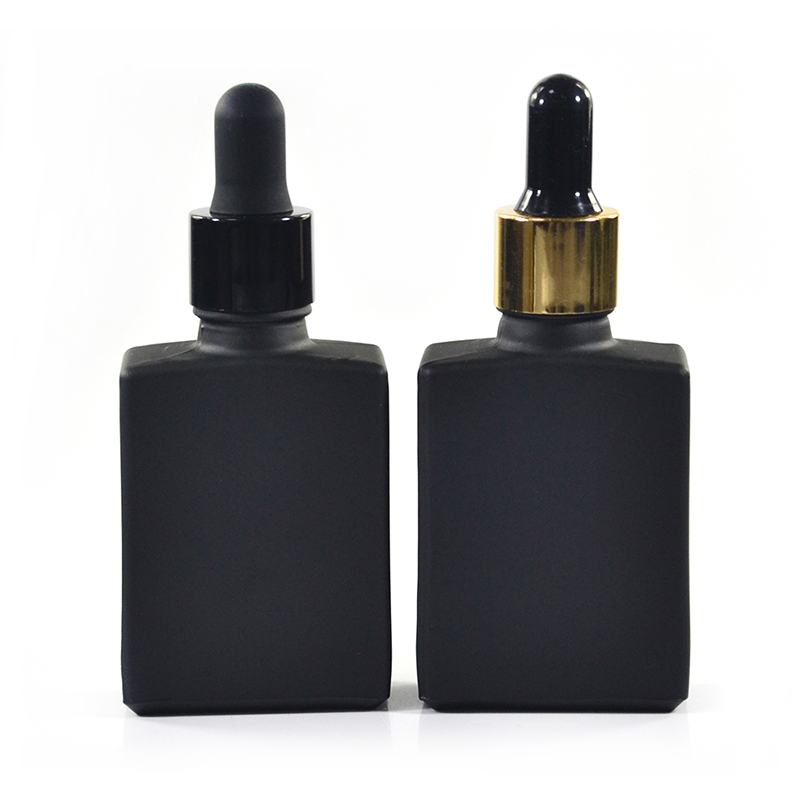 essential oil cosmetic packaging 15ml 30ml 50ml black rectangle perfume glass bottle with aluminum cap